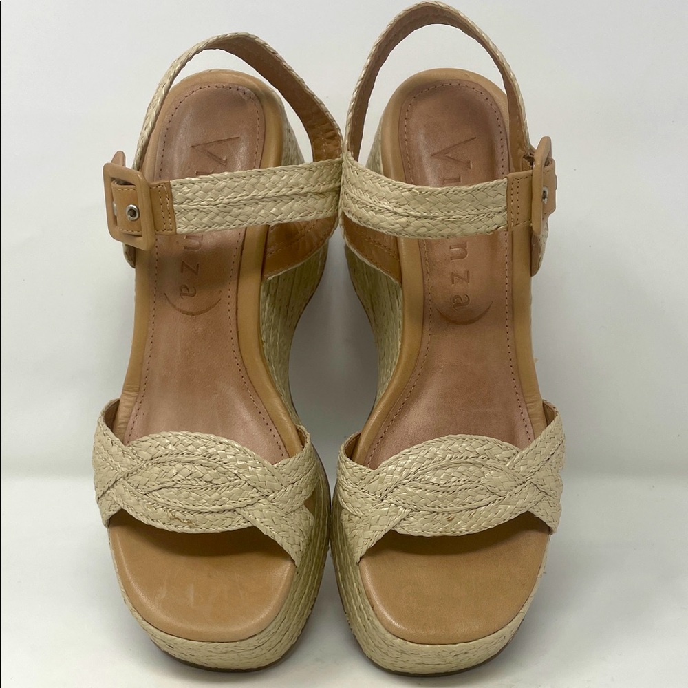 Anthropologie Vicenza Beige Braided Strap Wedge Sandals Size 6
